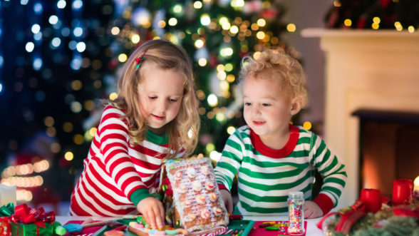 Children opening christmas presents
