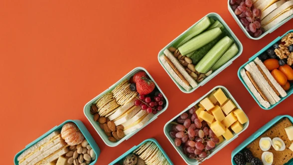 Childrens school lunchboxes and sandwiches.